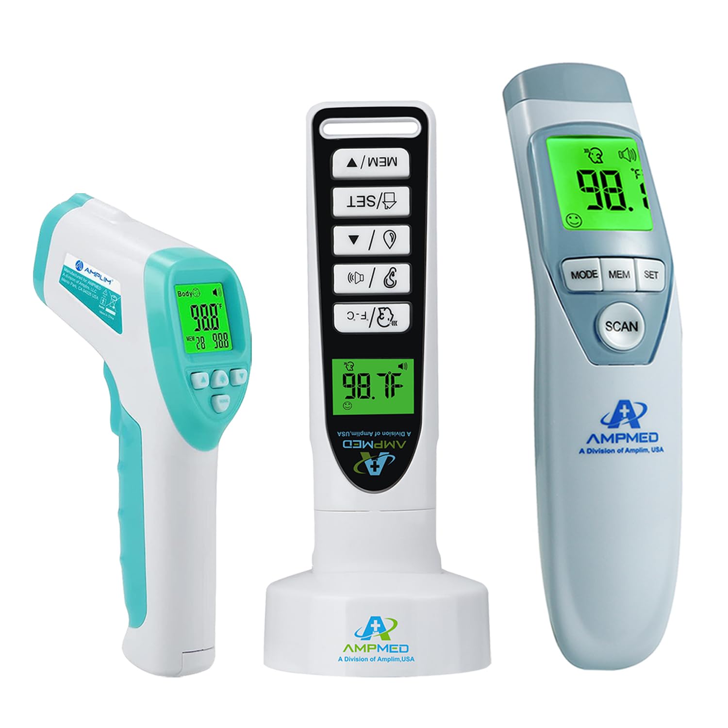 Medical Grade Non-Contact Infrared Forehead Thermometer, 3-Pack