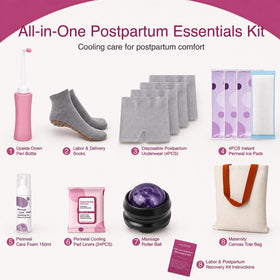 Postpartum Recovery Essentials Kit with Peri Bottle & Ice Pads