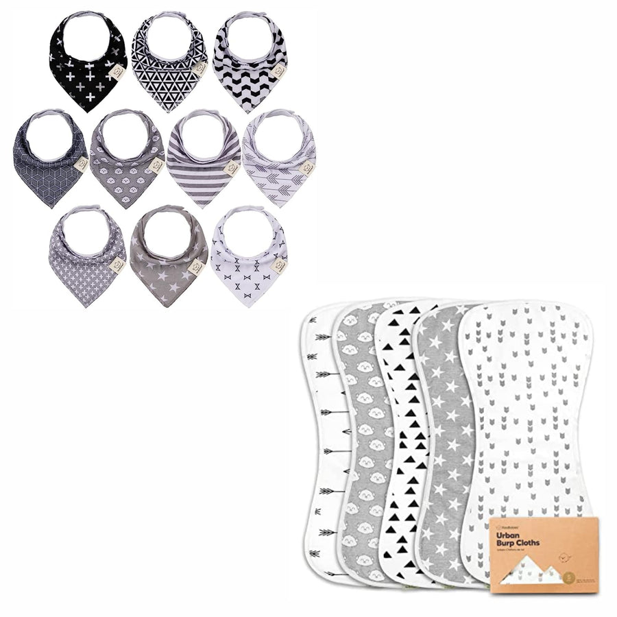 Baby Bandana Bibs & Organic Burp Cloth Set, 15-Pack