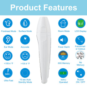 Medical Grade Non-Contact Infrared Forehead Thermometer, 3-Pack