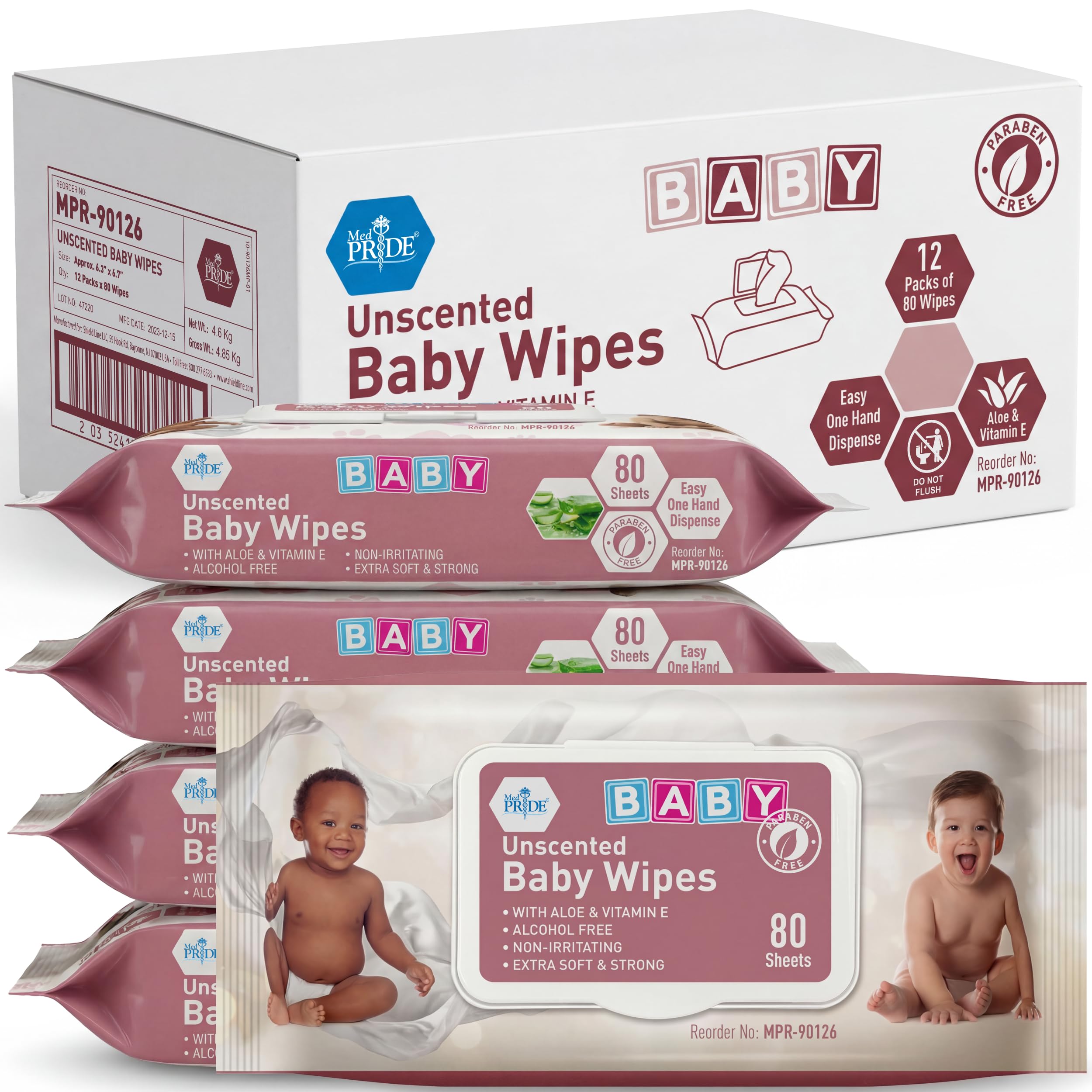 MED PRIDE Unscented Baby Wipes, pack of 1