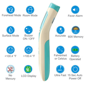 Medical Grade Non-Contact Infrared Forehead Thermometer, 3-Pack